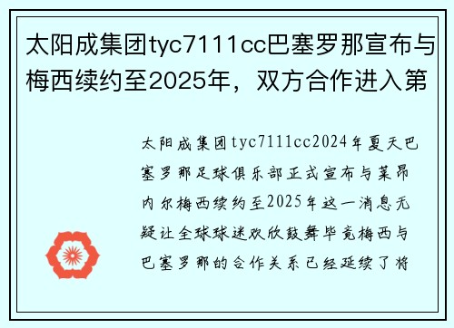 太阳成集团tyc7111cc巴塞罗那宣布与梅西续约至2025年，双方合作进入第20个年头